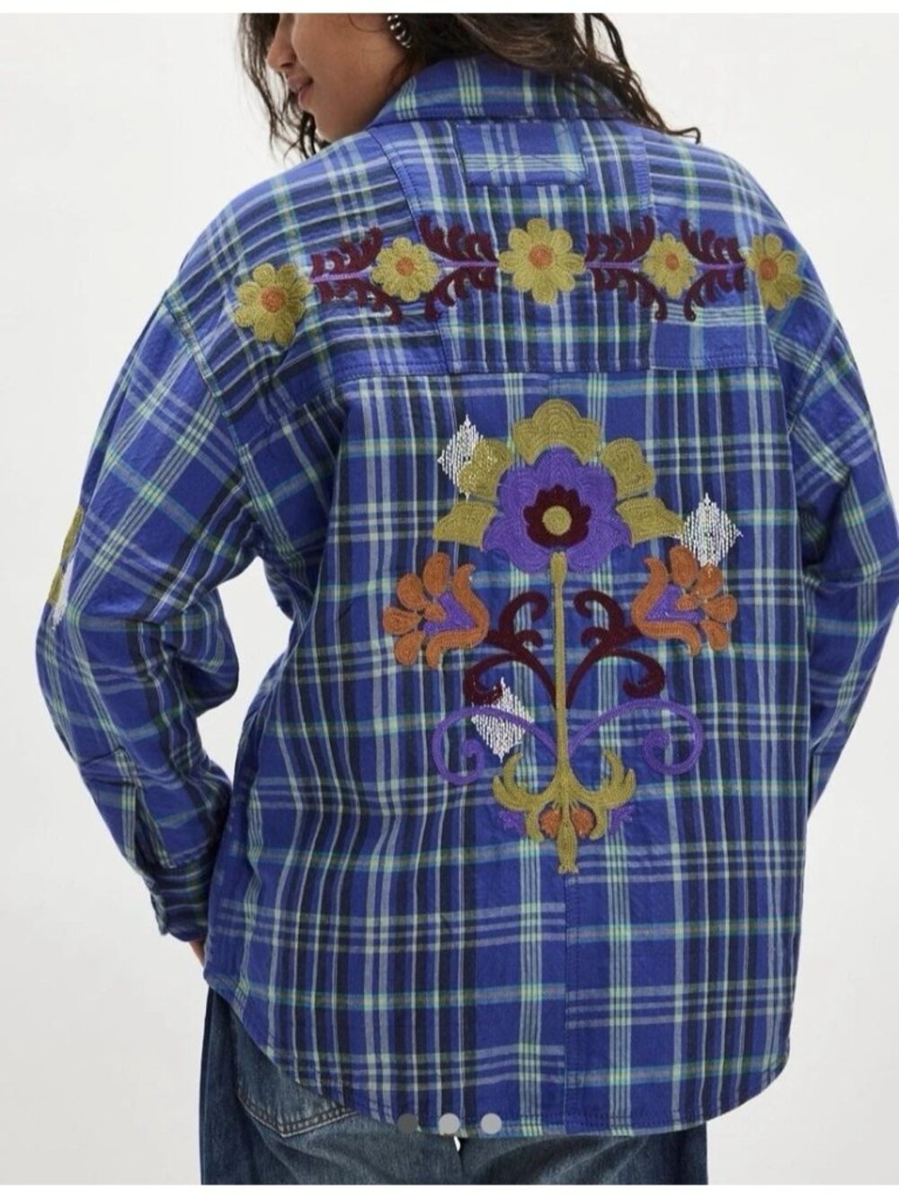 Free People Embroidered Sashiko Button Down Shirt Festival Boho Chic Womens XS